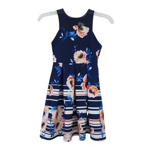 Rare Editions Girls Floral Dress Size 8 Navy Blue Sleeveless Easter Summer Dress